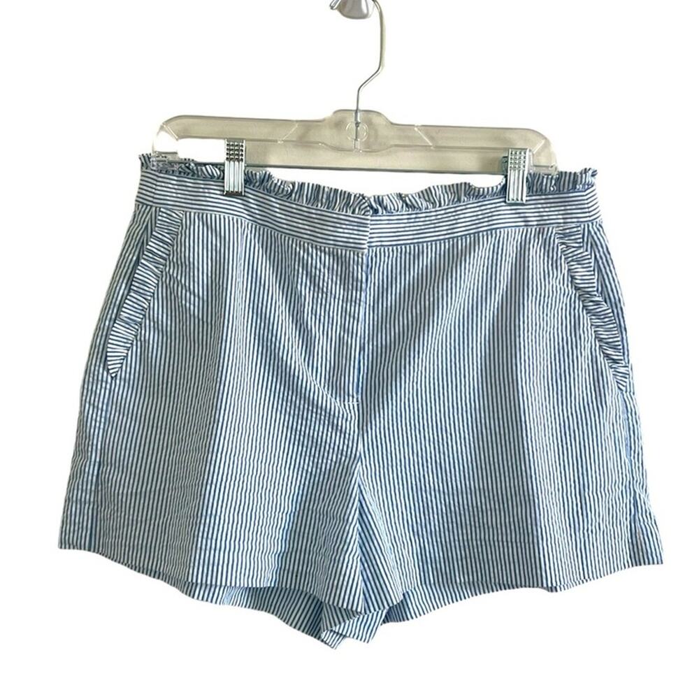 J.Crew Seersucker‎ Shorts Size 10 Blue Striped Ruffle Spring Beach Preppy Cotton